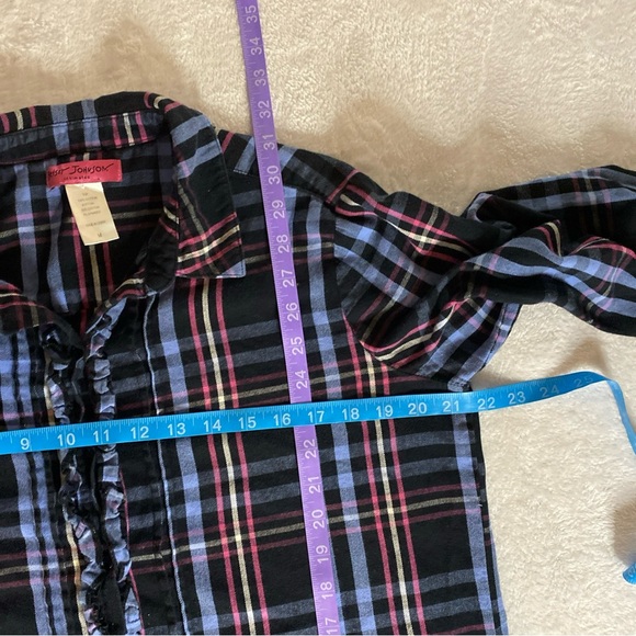 Betsey Johnson Intimates Women M Pajama Top Button Up Fun Plaid (Missing Button) - Picture 10 of 13